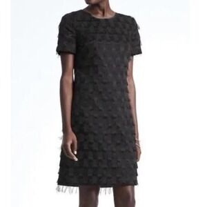 BANANA REPUBLIC Sz6 EYELASH DOT SHORT SLEEVE SHIFT DRESS BLACK NWT $148 Flapper